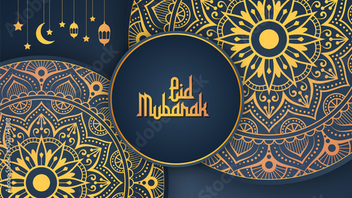 Luxury mandala background design with golden arabesque Arabic Islamic east style photo