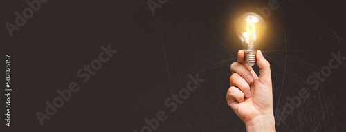 Fotografie, Tablou Business, creative idea concept with light bulb