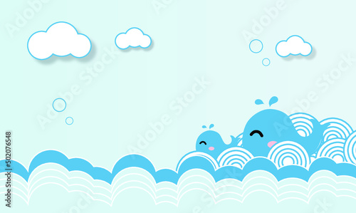 brackground infantil azul baleia mar nuvem photo