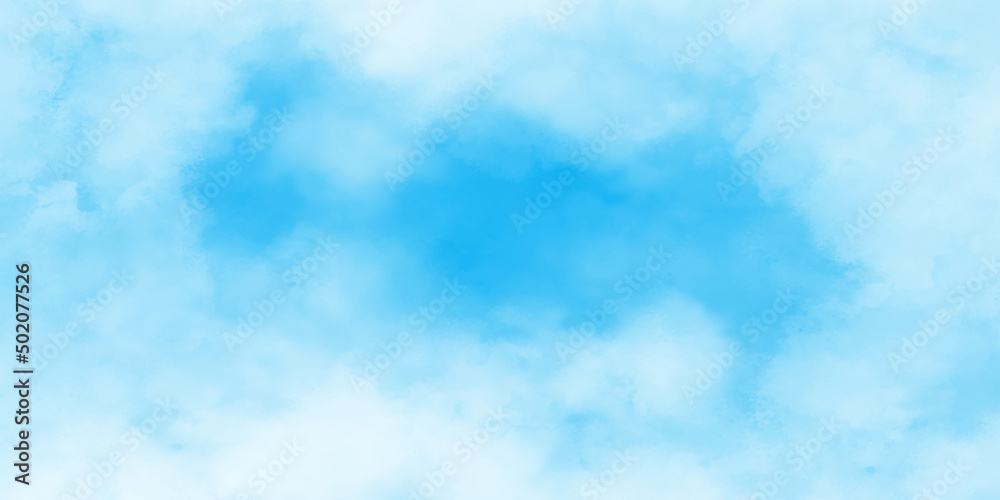 Beautiful blue bright natural cloudy sky background, Painted light blue watercolor background with space, Soft cloud in the sky background blue tone for wallpaper, graphics design.