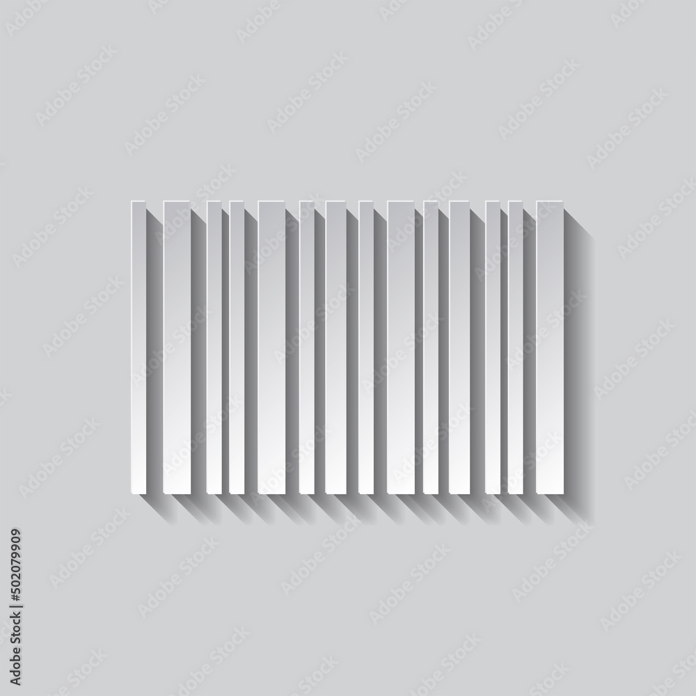 Barcode simple icon vector. Flat design. Paper style with shadow. Gray background.ai