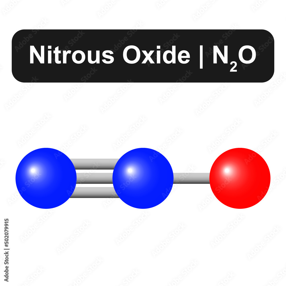 Molecular Model Of Nitrous Oxide (N2O) Molecule. Vector Illustration