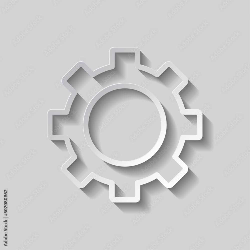 Gear simple icon vector. Flat design. Paper style with shadow. Gray background.ai Gear simple icon vector. Flat design. Paper style with shadow. Gray background.ai