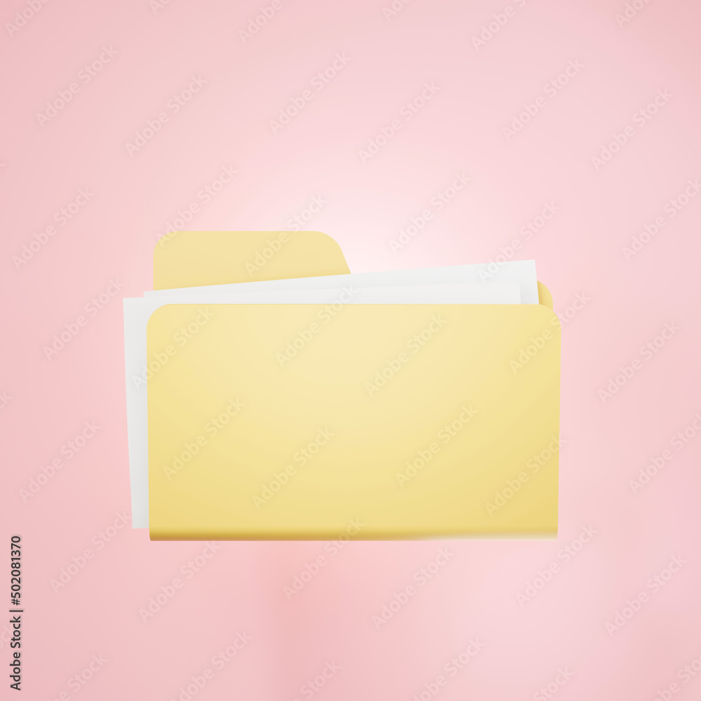 3d rendering of Document folder with paper icon on clean background for mock up and web banner. Cartoon interface design. minimal metaverse concept. 3d rendering of Document folder with paper icon on clean background for mock up and web banner. Cartoon interface design. minimal metaverse concept.