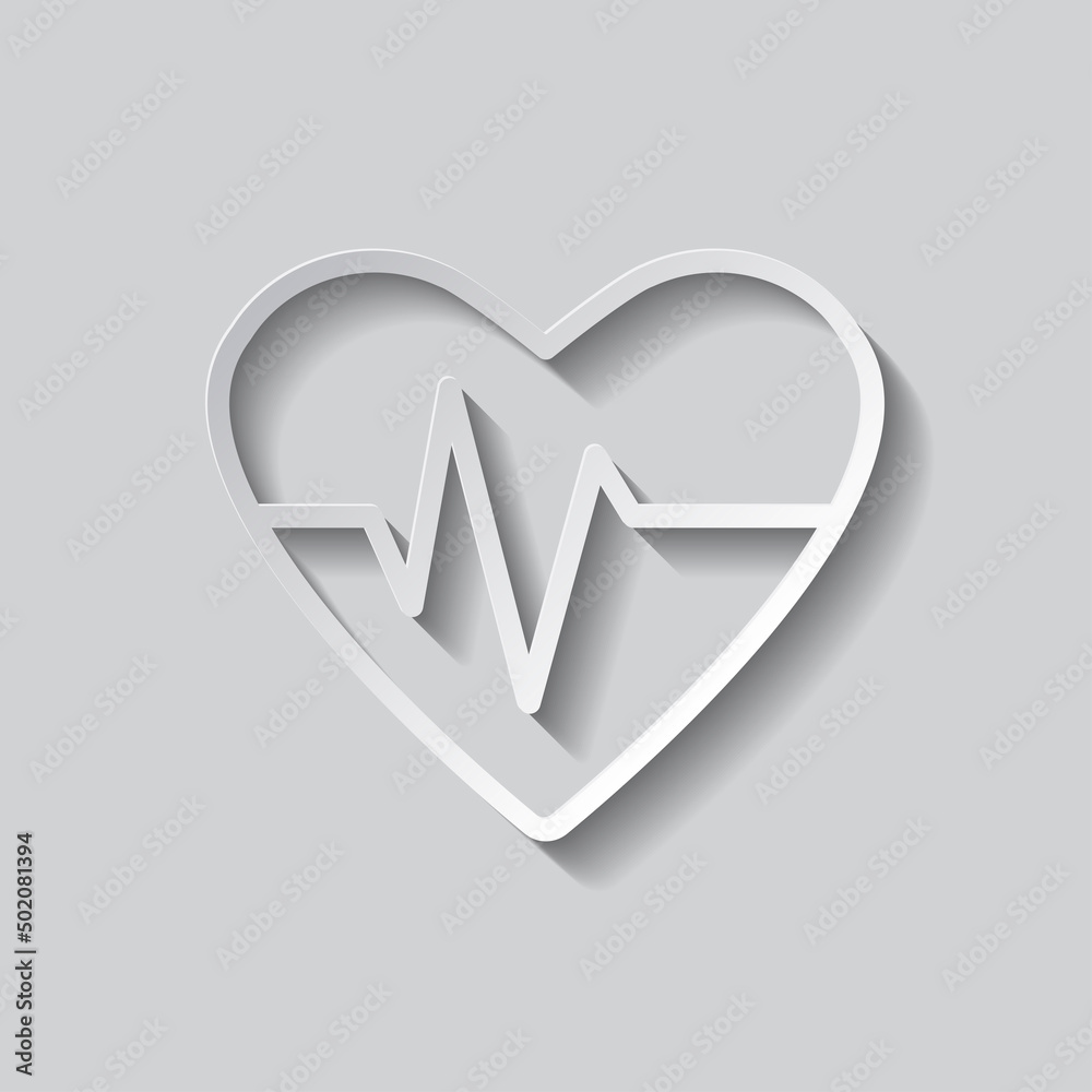 Heartbeat simple icon vector. Flat design. Paper style with shadow. Gray background.ai