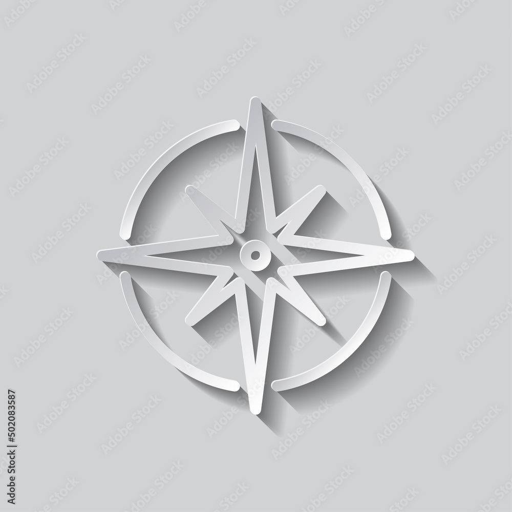 Obraz premium Compass simple icon vector. Flat design. Paper style with shadow. Gray background.ai