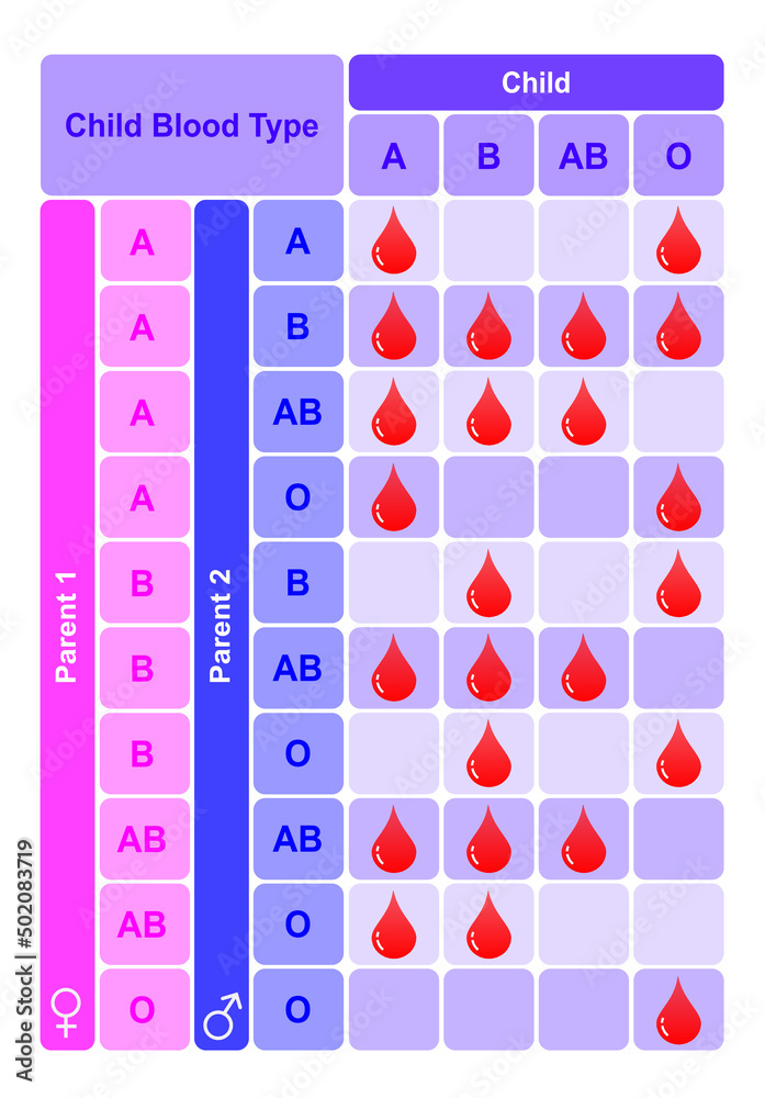 Child (Baby) Blood Type Table. Child's ABO Type From Their Parents ...