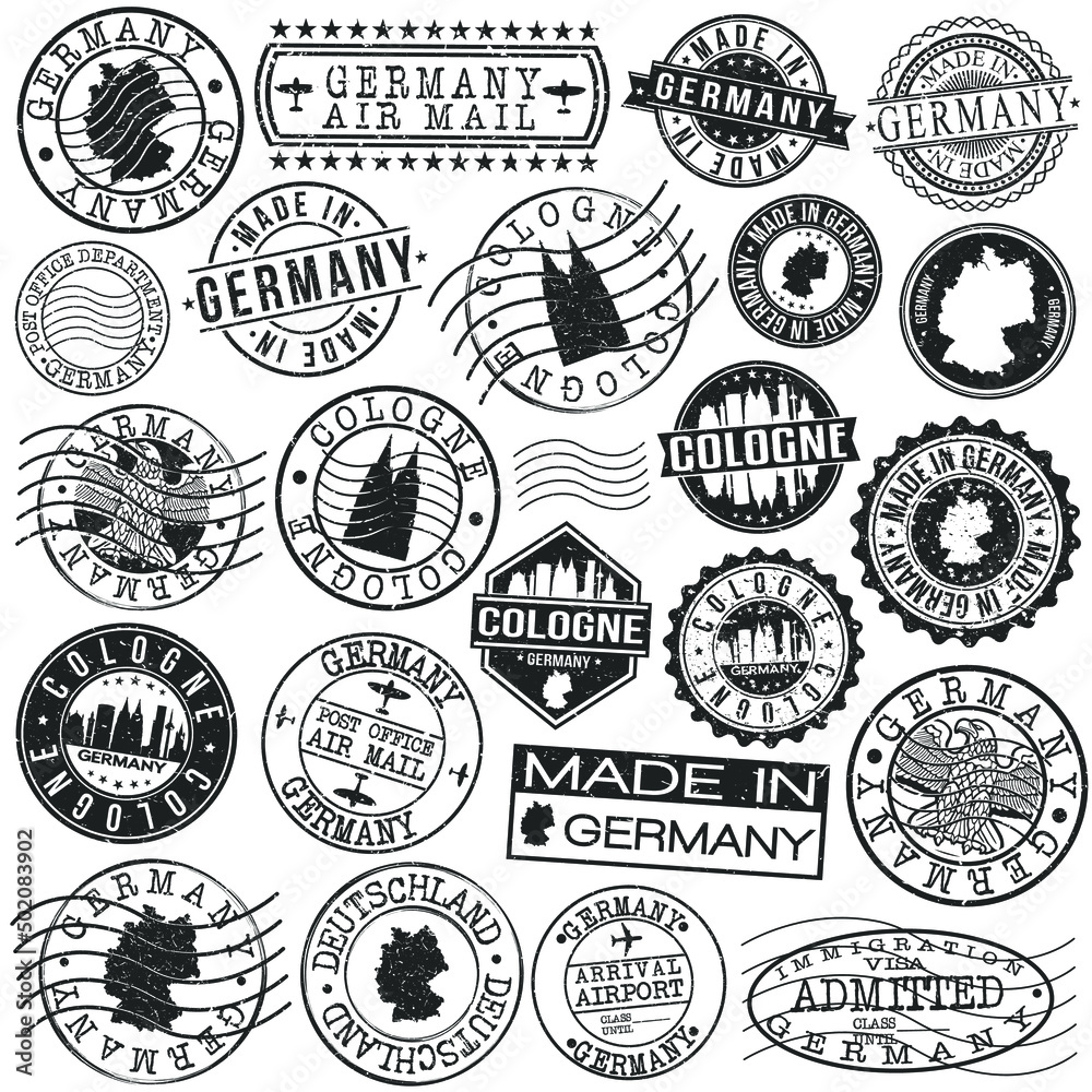 Cologne Germany Stamp. Vector Art Postal. Passport Travel Design. Travel and Business Set. - obrazy, fototapety, plakaty 