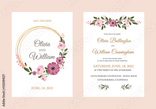 soft watercolor flowers wedding invitation card set