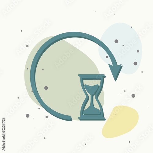 Sandglass clock icon. Flat image sandglass on multicolored background.