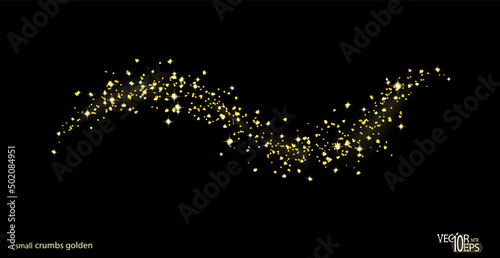 Shiny wavy strip sprinkled with crumbs golden texture. Gold glitter crumbs backdrop or dust isolated. Vector.