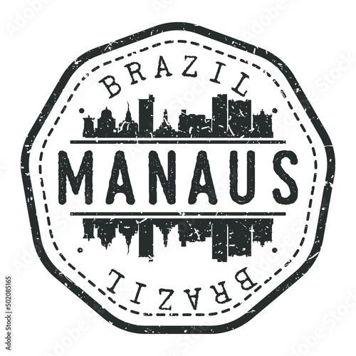 Manaus, State of Amazonas, Brazil Stamp Skyline Postmark. Silhouette Postal Passport. City Round Vector Icon. Vintage Postage Design.