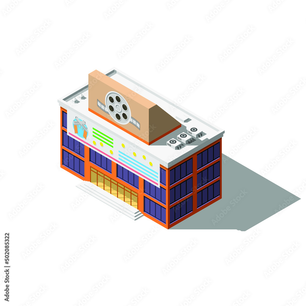 Abstract Isometric 3D Cinema Hall Video Building Architecture Vector Design Style