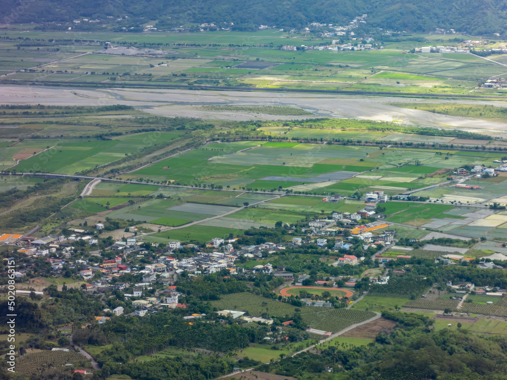 High angle view of the landscape of Hualien plain