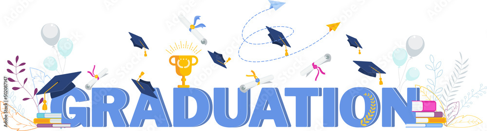 Graduation lettering. Festive inscription. Word made up of capital letters. Graduation lettering. Festive inscription. Word made up of capital letters.