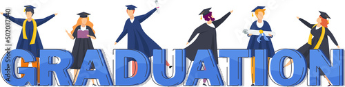 Graduation lettering. Festive inscription. Word made up of capital letters.