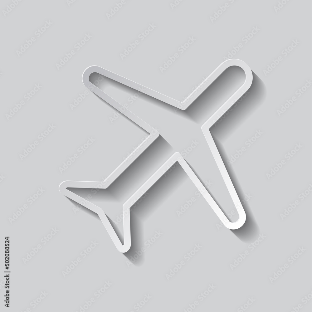 Aircraft simple icon vector. Flat design. Paper style with shadow. Gray background.ai