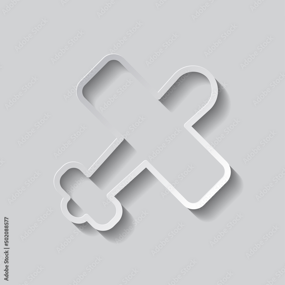 Obraz premium Aircraft simple icon, vector. Flat design. Paper style with shadow. Gray background.ai