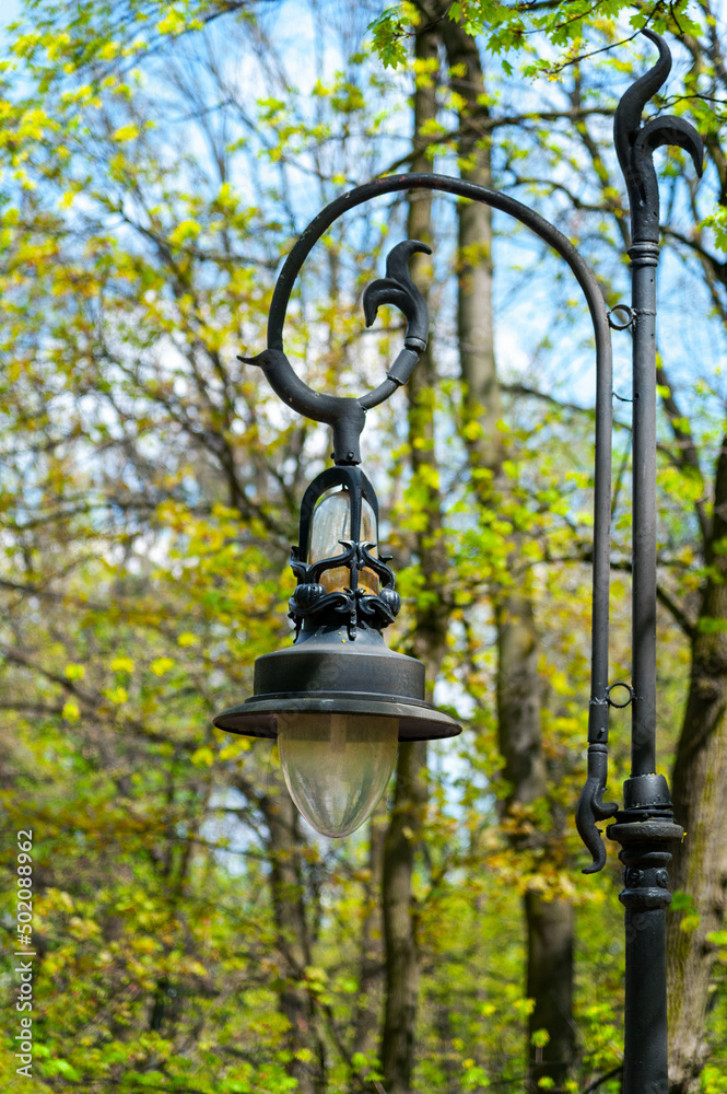 Street lights, illumination and vintage lantern.