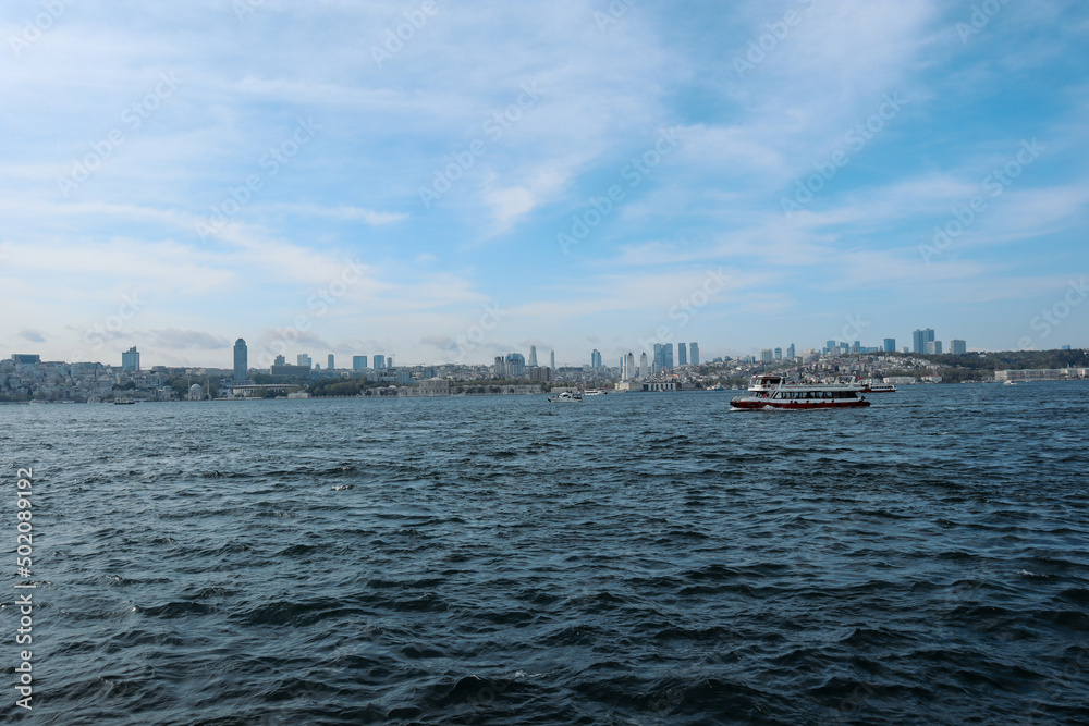 Ferries pass through the Bosphorus in Istanbul