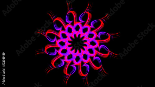 Pink circle shaped changing figure. Stock animation. Abstract colorful digital kaleidoscopic motion graphics on black background, seamless loop.