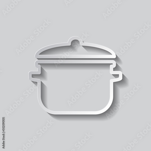 Pot simple icon vector. Flat design. Paper style with shadow. Gray background.ai