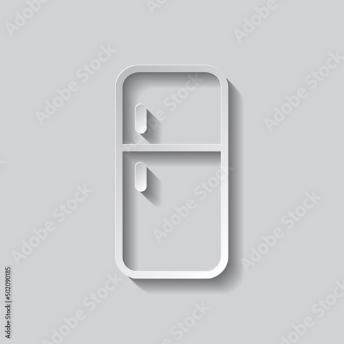 Refrigerator simple icon vector. Flat design. Paper style with shadow. Gray background.ai