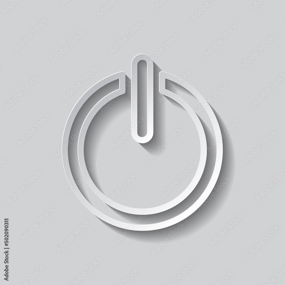 Shut down simple icon vector. Flat design. Paper style with shadow. Gray background.ai Shut down simple icon vector. Flat design. Paper style with shadow. Gray background.ai