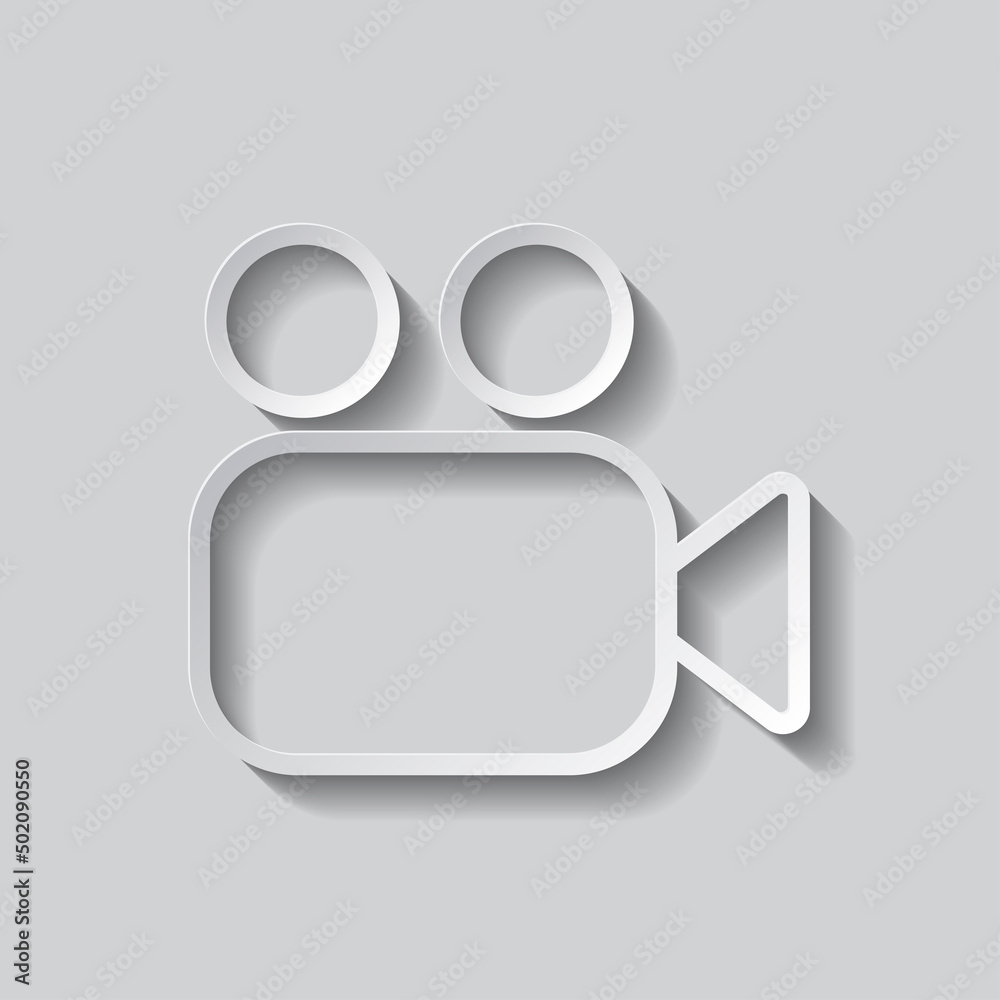 Video camera simple icon. Flat design. Paper style with shadow. Gray background.ai Video camera simple icon. Flat design. Paper style with shadow. Gray background.ai