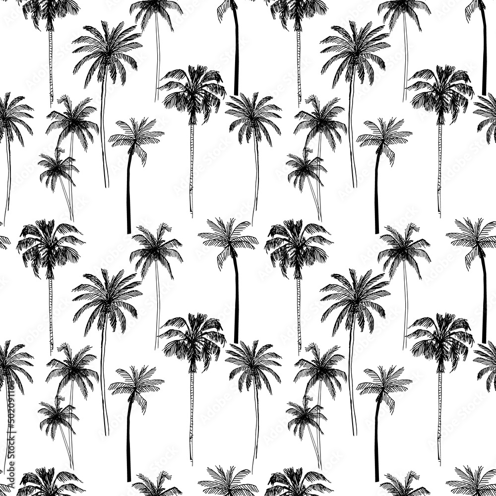 Fototapeta premium Seamless pattern with palm trees sketches
