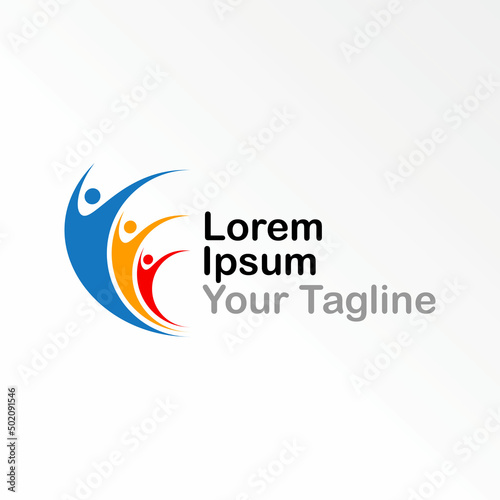 Three human or body in happy movement small to big image graphic icon logo design abstract concept vector stock. Can be used as a symbol related to people or ccommunity