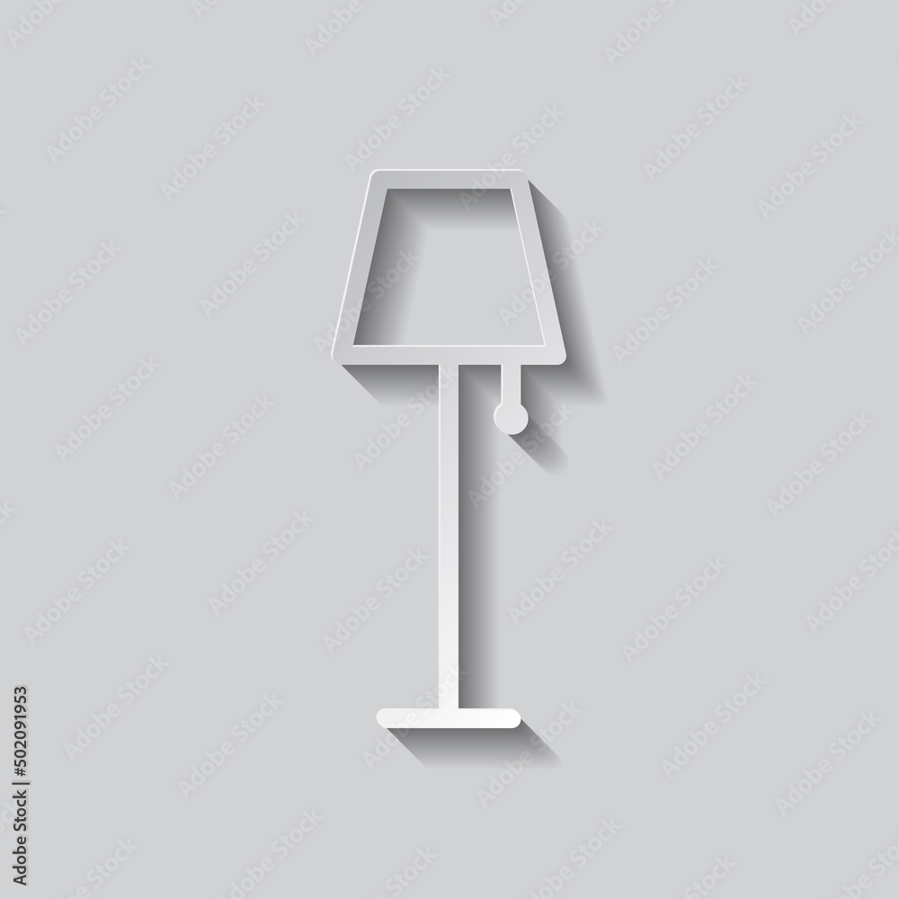 Lamp simple icon. Flat design. Paper style with shadow. Gray background.ai