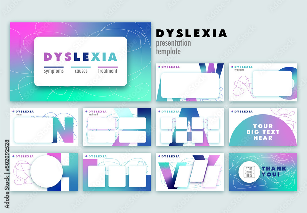 Presentation template for dyslexia theme, trendy gradient design in