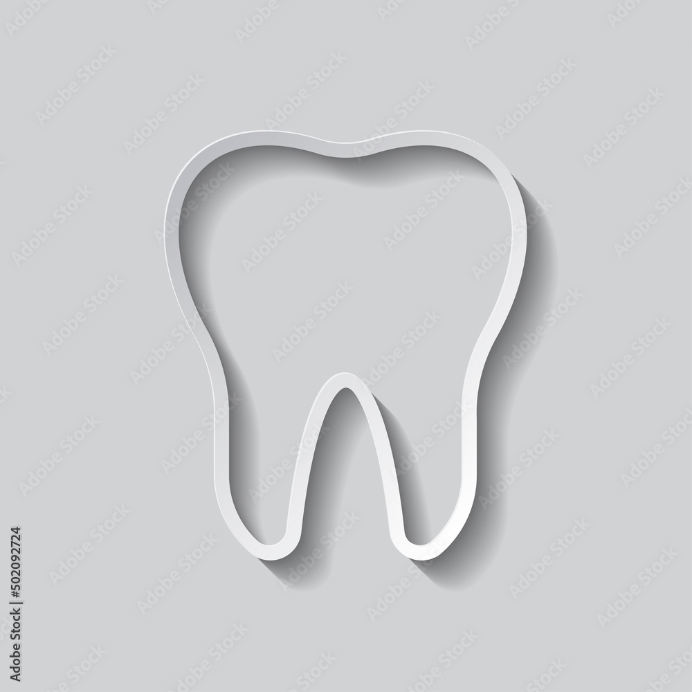 Tooth simple icon. Flat design. Paper style with shadow. Gray background.ai Tooth simple icon. Flat design. Paper style with shadow. Gray background.ai
