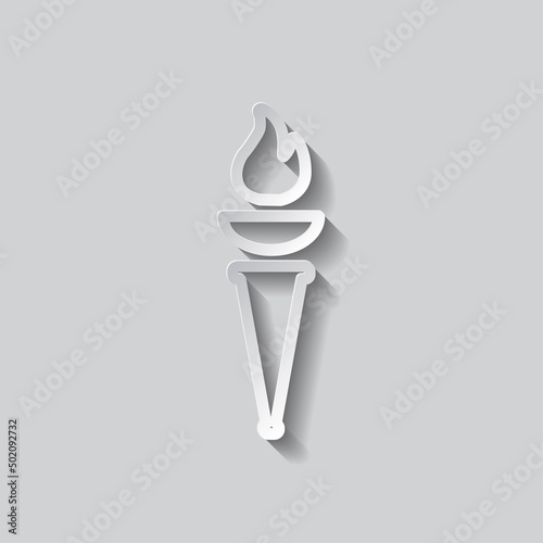 Torch simple icon. Flat design. Paper style with shadow. Gray background.ai