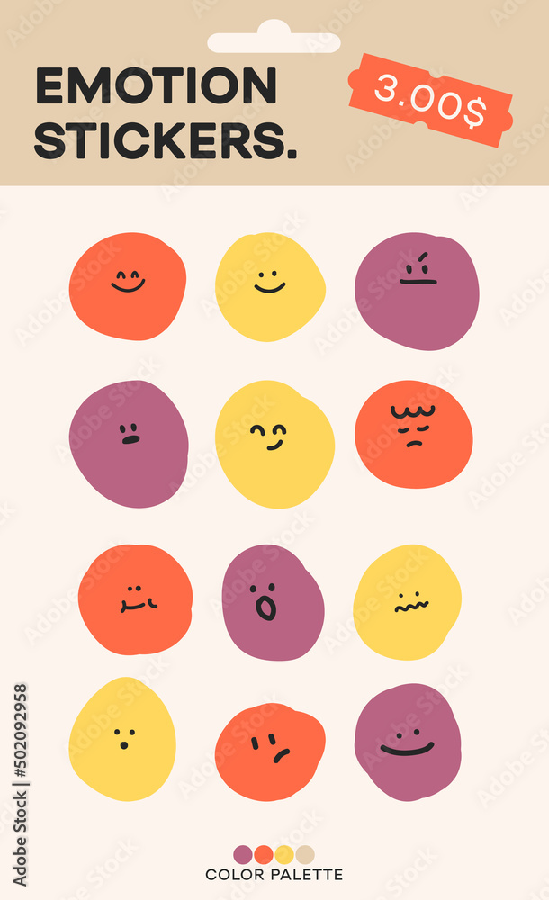 Collection of stickers with emoticons. Round abstract comic faces with different emotions. Smile icon vector. Funny vector illustration. Flat design Collection of stickers with emoticons. Round abstract comic faces with different emotions. Smile icon vector. Funny vector illustration. Flat design