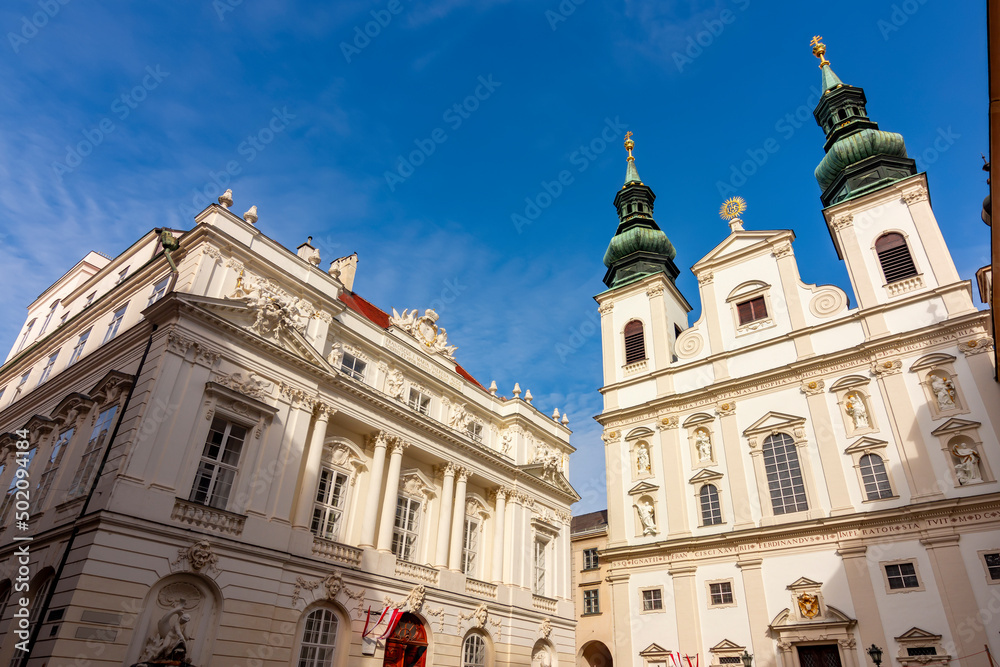 Jesuit church (Jesuitenkirche) or University church and Austrian Academy of Sciences (Akademie der Wissenschaften) in Vienna, Austria