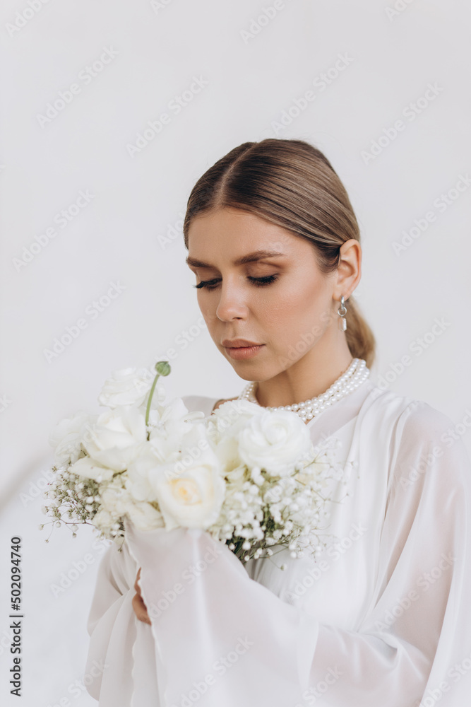 Portrait of a beautiful girl with white flowers. Portrait of a beautiful girl with white flowers.