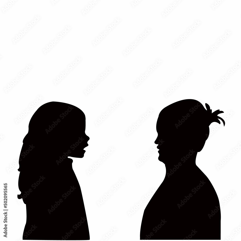 girl and woman talking heds, silhouette vector