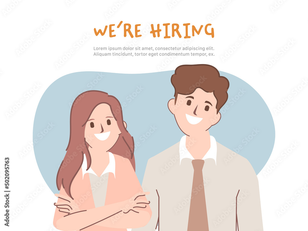 Business people concept hiring job character in office. Animation cartoon vector flat design.