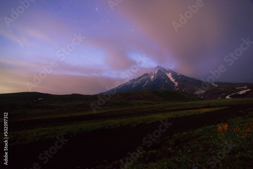 koryaksky volcano at night