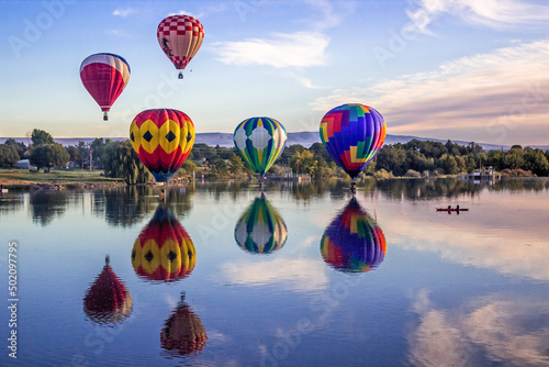 The 25th Annual Great Prosser Balloon Rally. Giant balloons fly over Yakima River photo