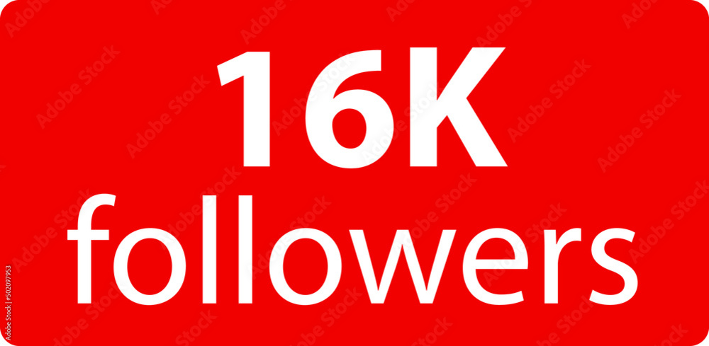 16k followers Red vector icon, subscribers sign, stamp, logo or button illustration. 16k followers Red vector icon, subscribers sign, stamp, logo or button illustration.