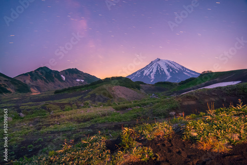 Koryaksky volcano at night photo