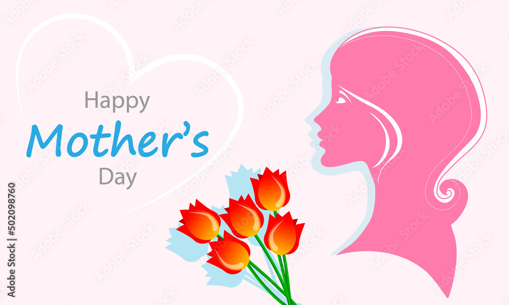 Mothers day woman happy with flowers, vector art illustration.