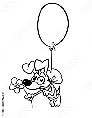 Dog animal balloon coloring page cartoon illustration