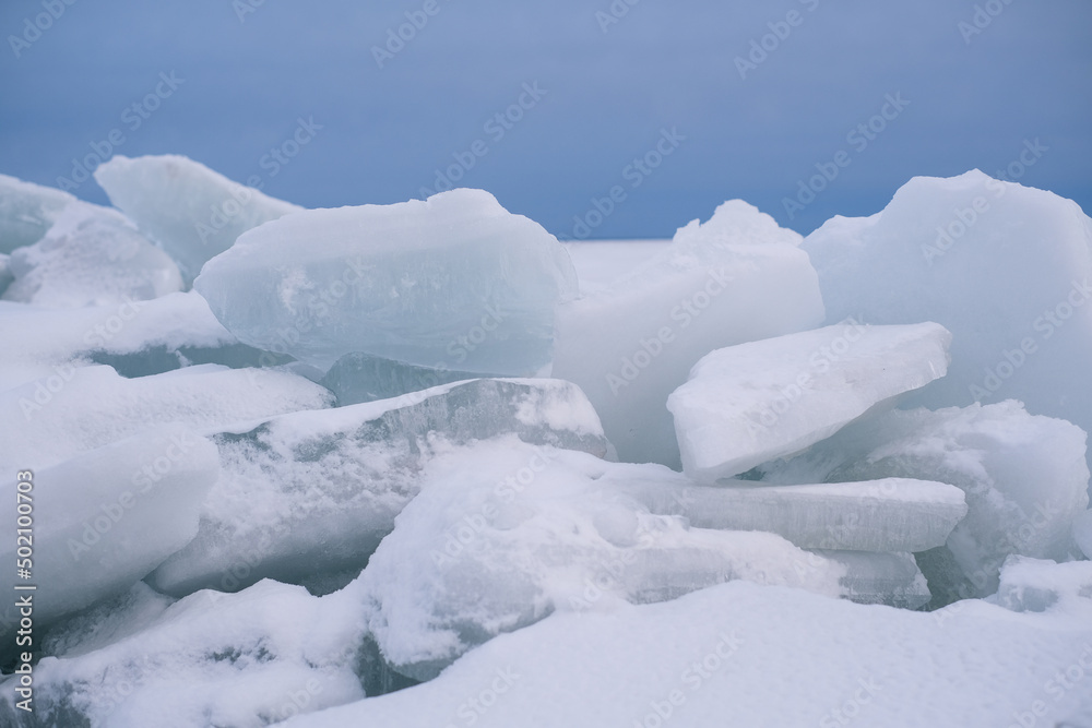 Ice hummocks, a heap of ice fragments on the Baltic Sea, compression of the ice cover Ice hummocks, a heap of ice fragments on the Baltic Sea, compression of the ice cover