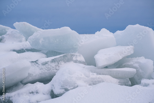 Ice hummocks, a heap of ice fragments on the Baltic Sea, compression of the ice cover