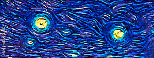 Glowing stars on a blue sky abstract background in the style of impressionist paintings