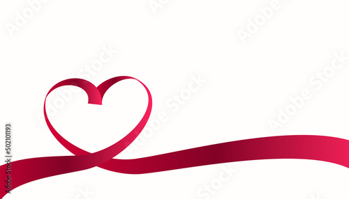 Red heart. Red silk ribbon. Romantic card background.